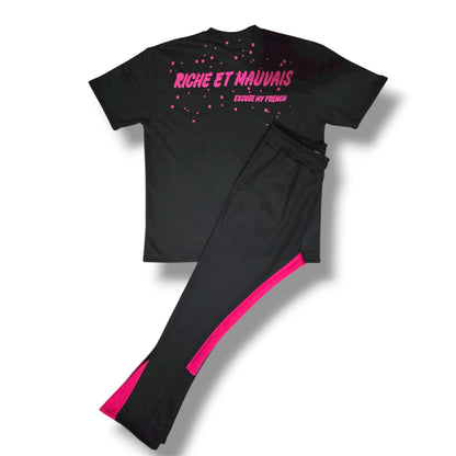 T-shirt /Track Set | Black/Pink
